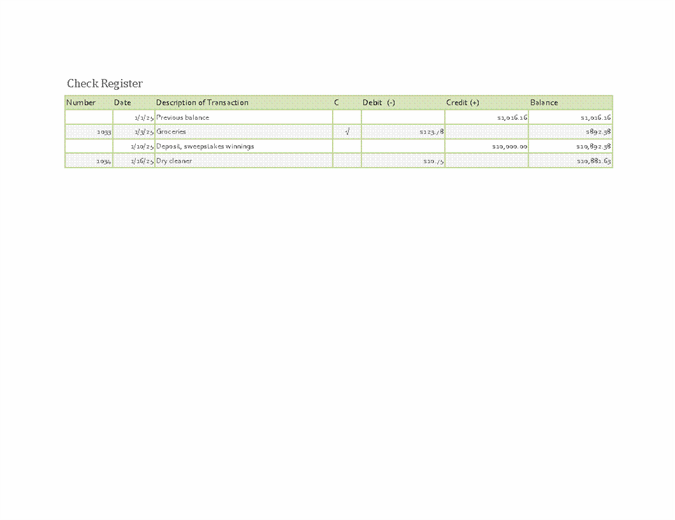 electronic checkbook register