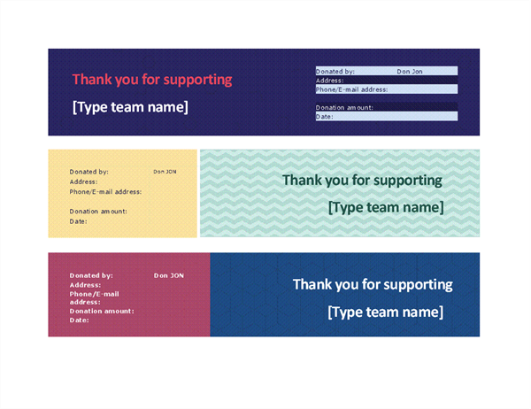 Team fundraiser receipt (3 per page) Team fundraiser receipt (3 per page)