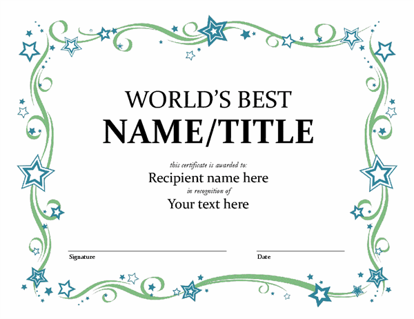 World's Best award certificate