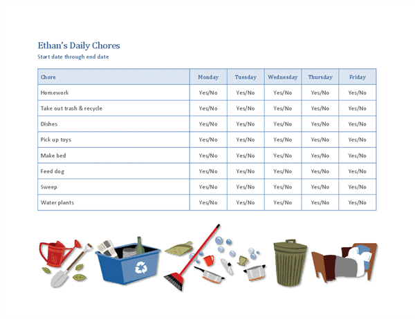 Checklist for a child's household chores Checklist for a child's household chores