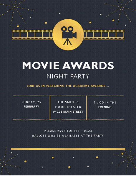 Movie awards party invitation
