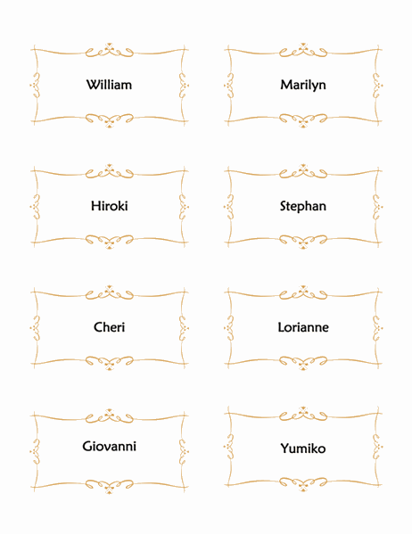 Place cards (Heart Scroll design, 8 per page)