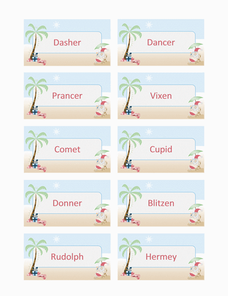 Gift tags or place cards (Summer Santa design)