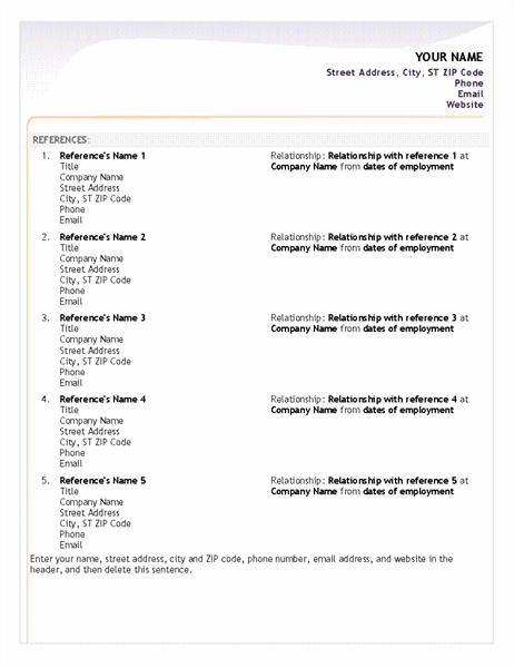 Entry-level resume reference sheet
