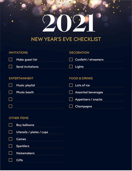 New Year's Eve party checklist