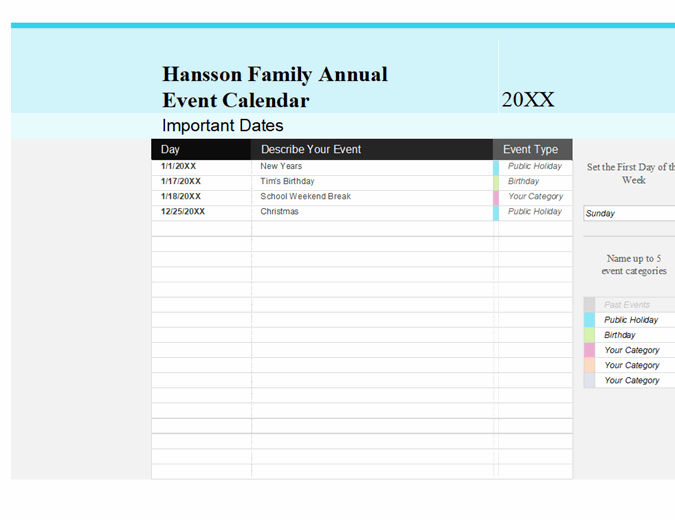Family event calendar