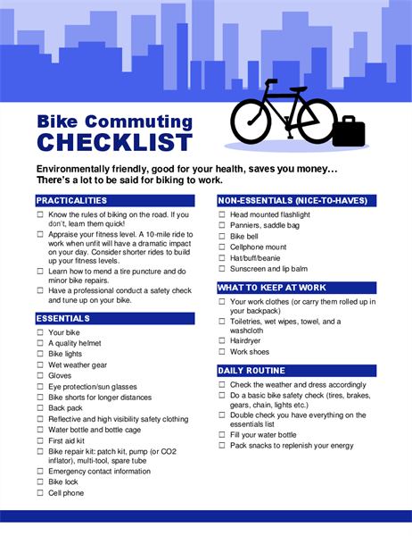 Bike commuting checklist Bike commuting checklist
