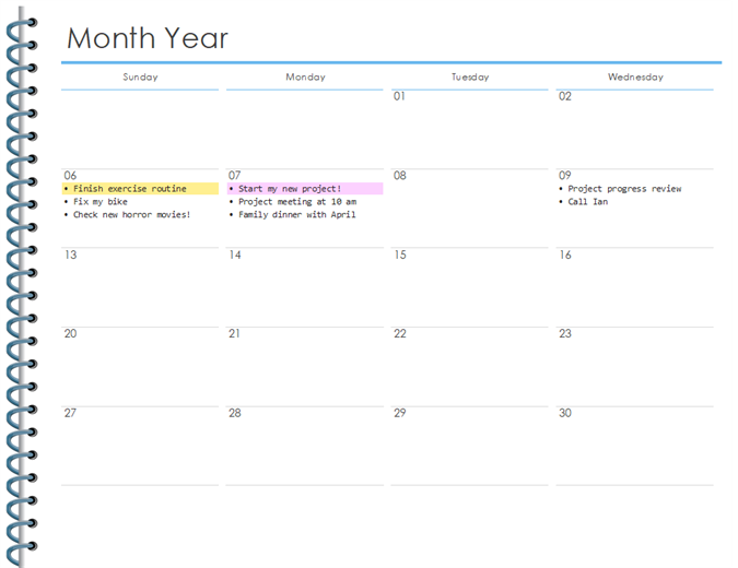 Monthly personal planner Monthly personal planner
