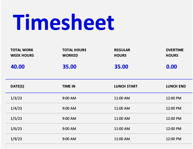 Time sheet (weekly) Time sheet (weekly)