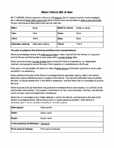 free bill of sale template for car with payment due