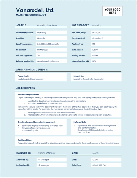 Job description form