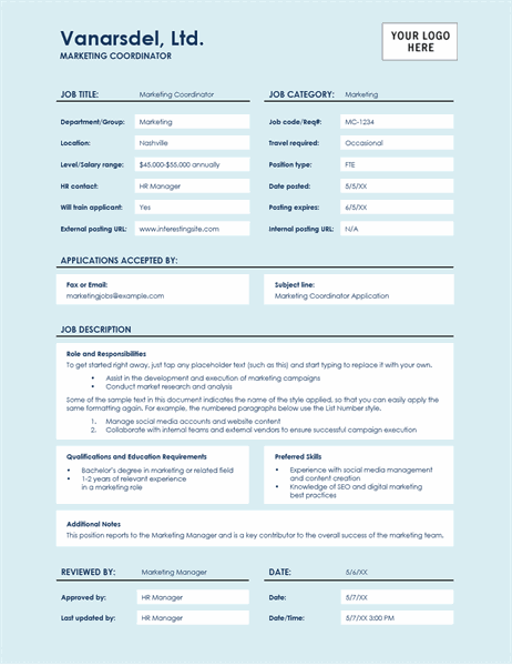 Job Description Form