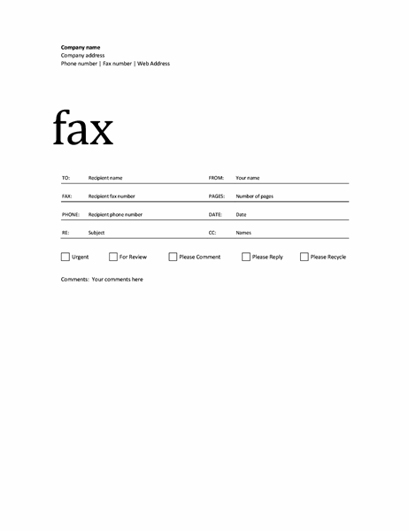 fax cover sheet standard format