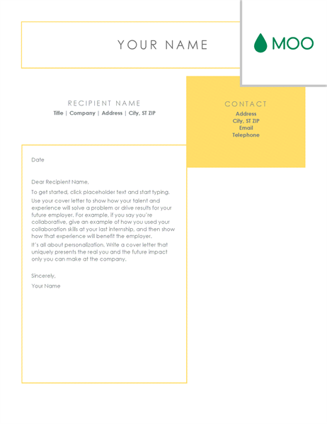 Crisp and clean cover letter, designed by MOO Crisp and clean cover letter, designed by MOO