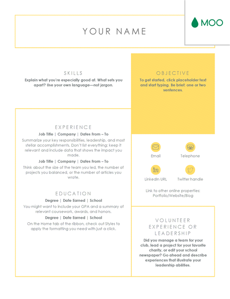 Crisp and clean resume, designed by MOO Crisp and clean resume, designed by MOO