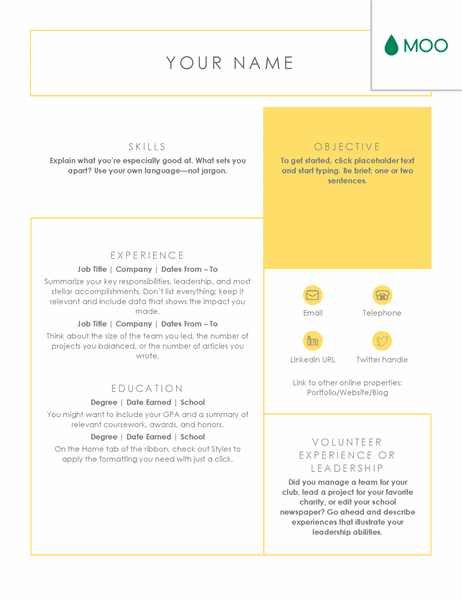 Crisp and clean resume, designed by MOO Crisp and clean resume, designed by MOO