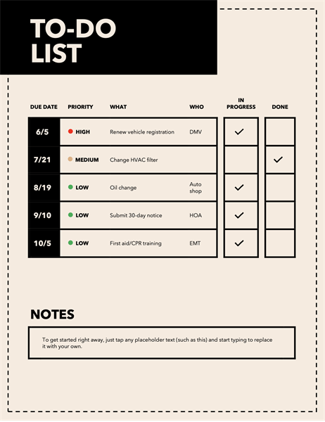 microsoft to do list template for word