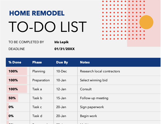 To-do list for projects