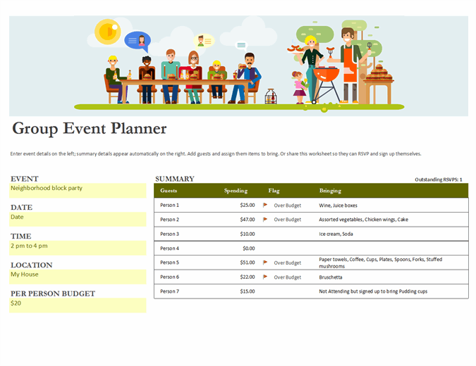 Group Event Planner Excel