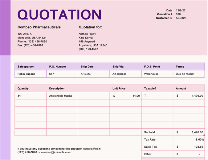 free excel quote template