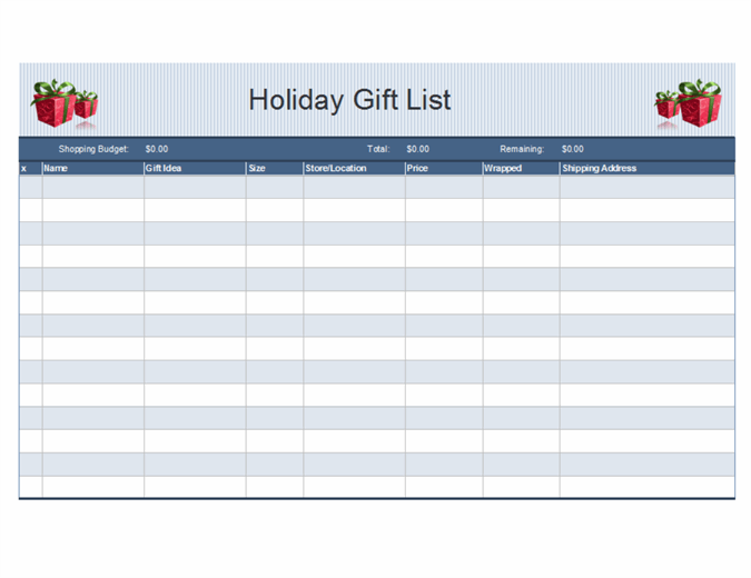 Holiday shopping planner