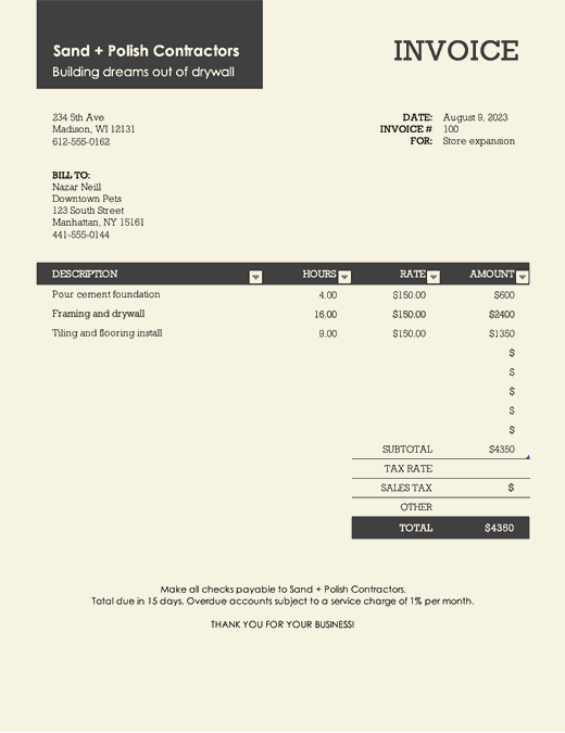 Service Invoice With Tax Calculations