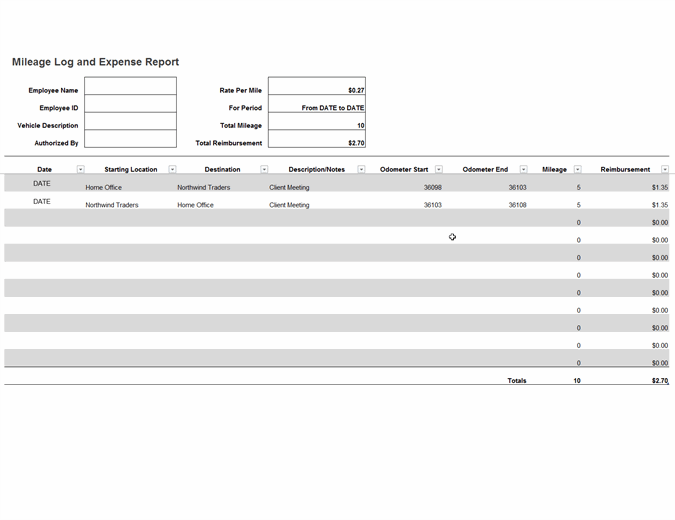 Mileage Template Excel Doctemplates 5890