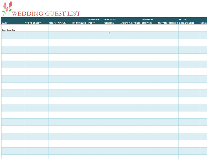 Wedding guest list (with tulips) Wedding guest list (with tulips)