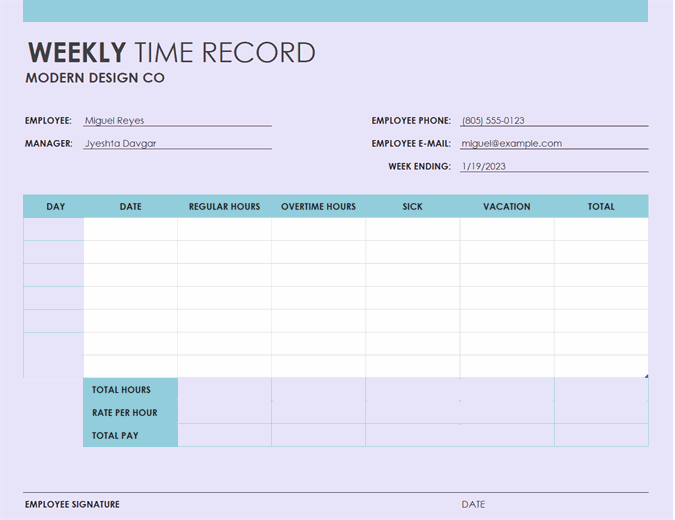 Weekly time sheet (8 1/2 x 11, portrait)