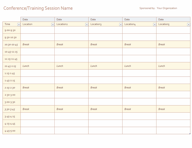 five day event schedule