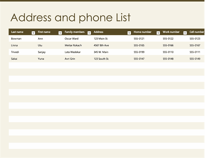 Address and phone list