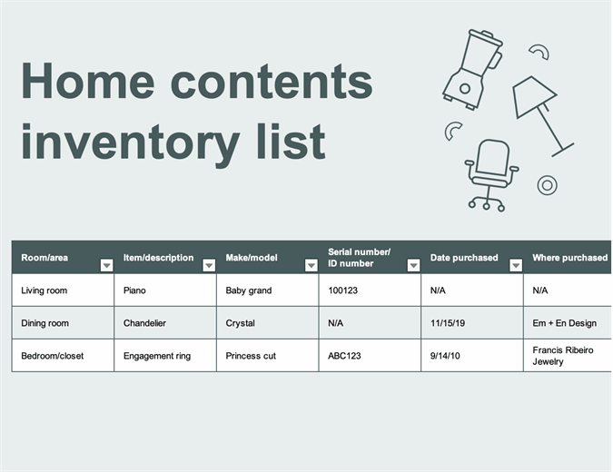 home inventory worksheet template excel