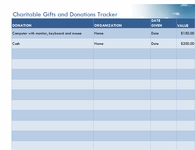 Charitable gifts and donations tracker (simple)