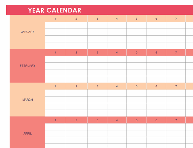 Calendar (any year, horizontal)