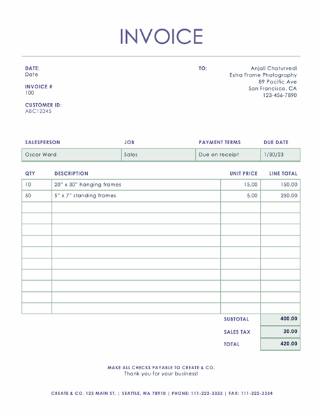 Service Invoice Simple Lines Design