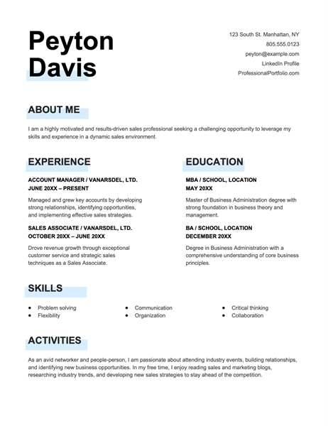 Resume and cover letter (chronological)