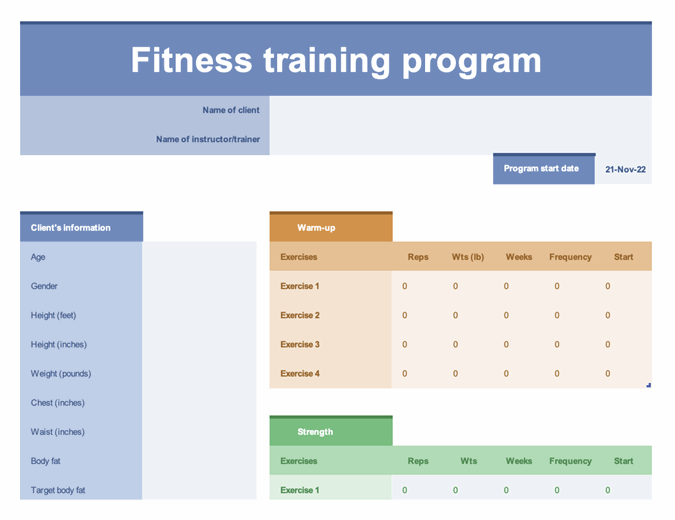 Workout Schedule Template Excel Database