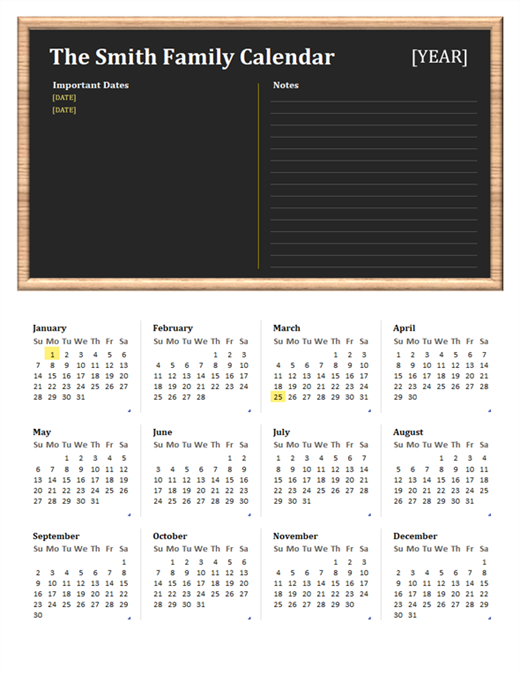 Family calendar (any year, Sun-Sat) Family calendar (any year, Sun-Sat)