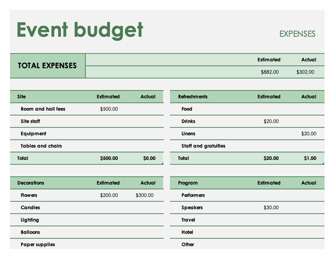 event planner budget template