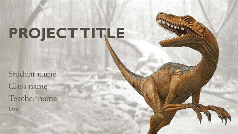 School report presentation with dinosaur models