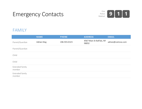Bold emergency contact list Bold emergency contact list