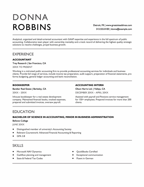 Classic accounting resume