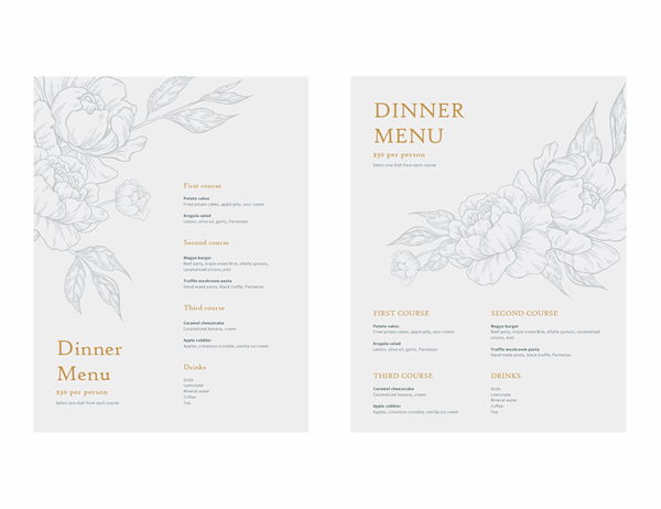 Elegant dinner menu