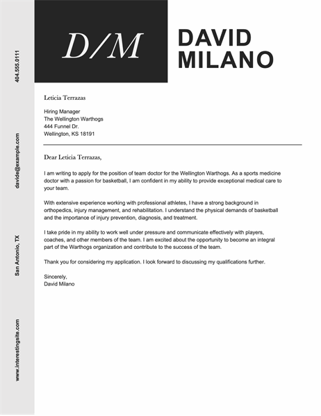 Modern initials cover letter