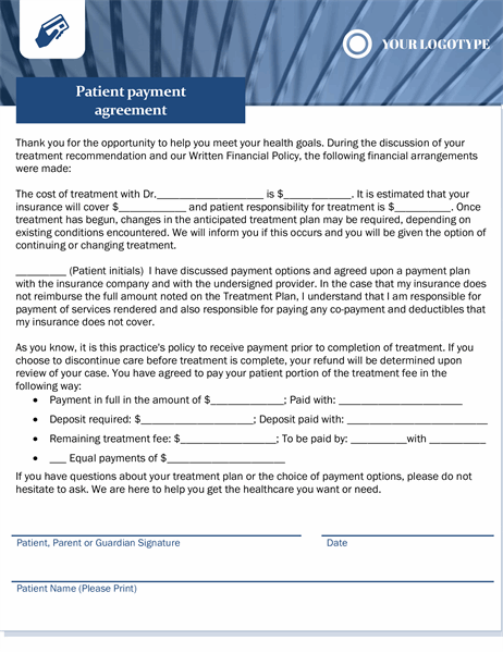 Patient payment agreement healthcare
