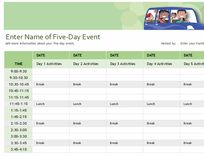 Family event schedule