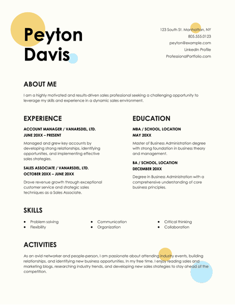 Creative sales resume