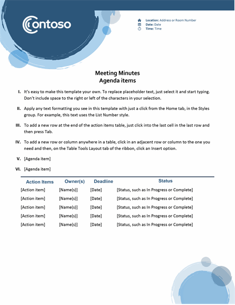 format of the minutes