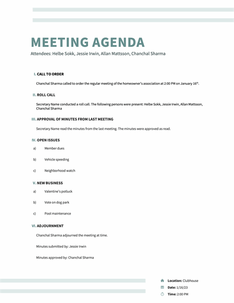 Team Meeting Agenda Informal