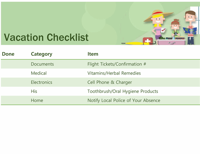 Family vacation checklist